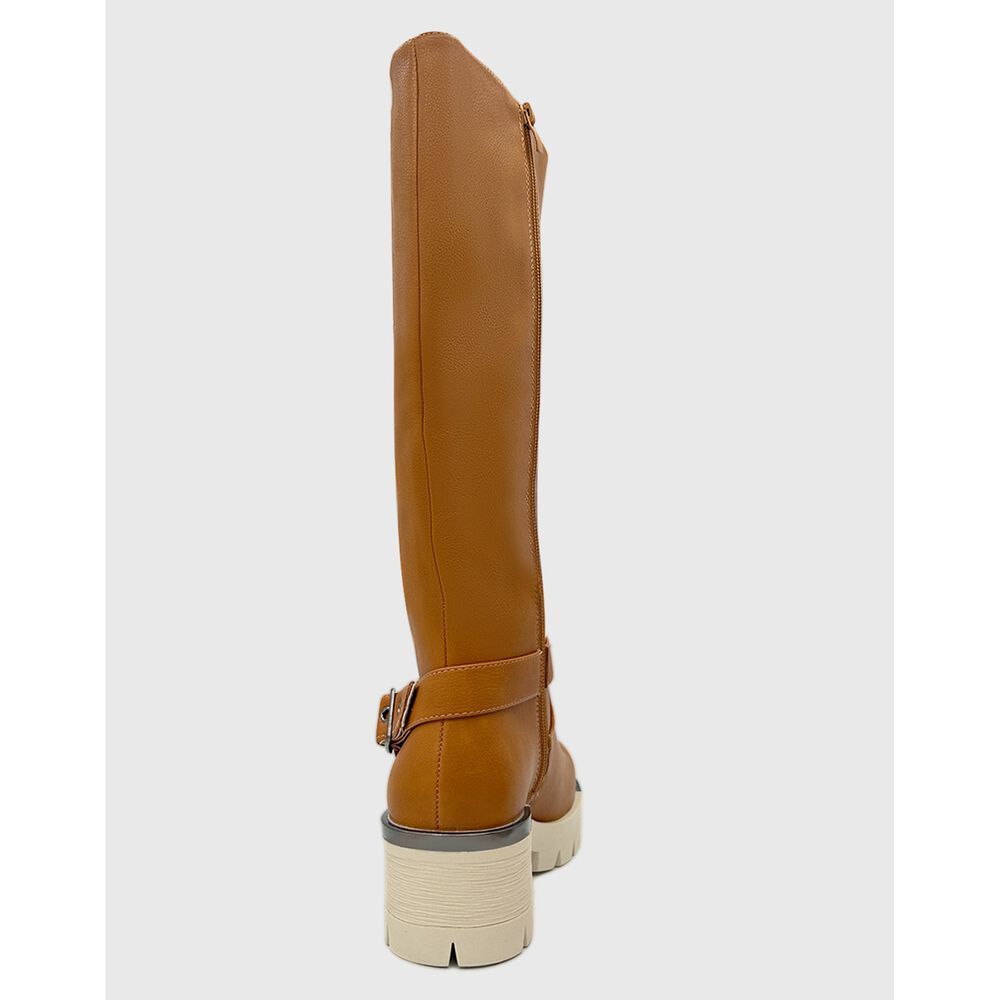 Bota Para Mujer Cafe Bajo La Rodilla Correa Con Hebilla image number 3.0